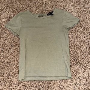 Sage Green Cropped Open Back Soft Cotton Tee Shirt - Derek Heart Small (S)